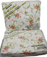Vintage Cannon Sheets Twin Flat &Twin Fitted NOS Rose Swirl No Iron