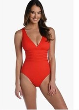 La Blanca Island Goddess Cherry Red One Piece Swimsuit Tummy Control Sz 16 NWT