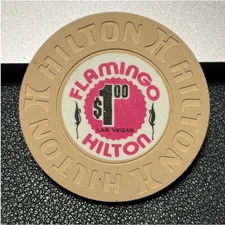 (SUPER SHARP) $1 FLAMINGO HILTON CASINO POKER CHIP CLASSIC LAS VEGAS NEVADA