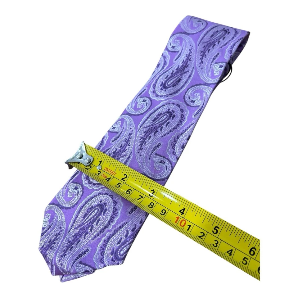 Hugo Boss 100% 真丝男式领带紫色佩斯利意大利制造 $98 全新带标签 — 第 3/4 张图片