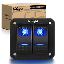 Nilight 90106B 2 Gang Rocker Switch Panel 5 Pin On Off Pre-Wired 2 Gang, Blue 