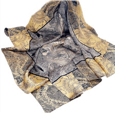 100 Silk 41" large Square Scarf Women Shawl Wrap floral yellow gray beige HD91