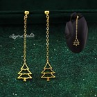 Christmas Tree 9K Plain GOLD GF Long CHAIN Drop Dangle Dress EARRINGS Her Gift