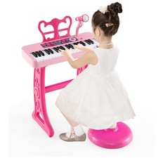 37-Key Kids Piano Keyboard Toy Musical Electronic Instrument with Stool Pink