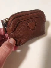 Brighton Heart Brown Pebbled Leather Mini Coin Zip Purse Pouch 4x4
