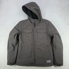 Levis Jacket Mens Small Black Softshell Sherpa Lined Hooded Chest Pockets