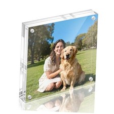 Acrylic 5x5 Picture Frame, Clear Two Sided Display, Free Standing Magnetic