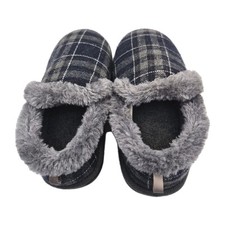 Toddler Boys Gray Plaid Slippers 9-10 Hard Sole Barely Used