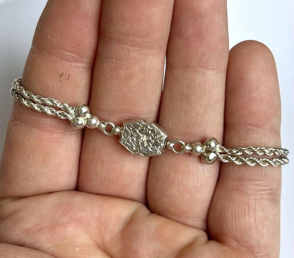 Pulsera Victoriana Albertina Cuerda Plata 925 Antigua 🔴🟢🟡 Foto 3 de 4
