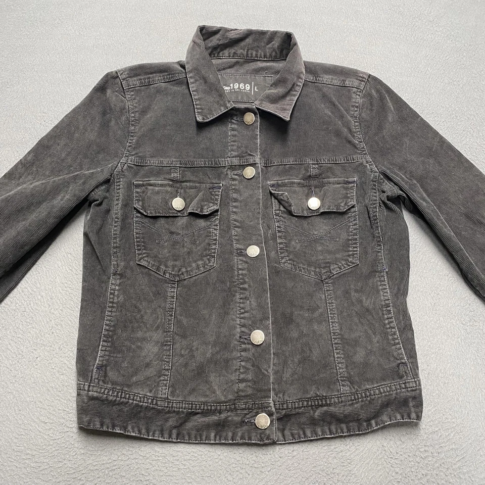Gap Jacket Womens Large Gray Corduroy 1969 Trucker Button Front Tornado Casual - Image 4 of 4