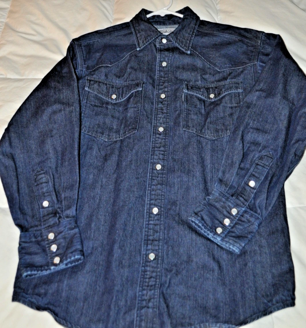 Denim Long Sleeve Western Casual Button-Down Shirts for Men for