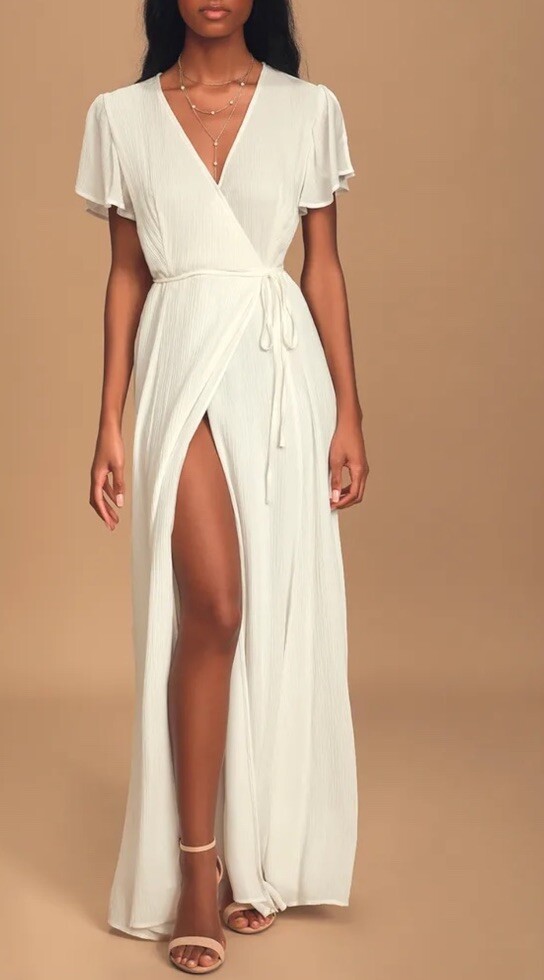 white long sleeve dress maxi Fairytale Dream Sheer Sleeve Maxi Dress White main image 1