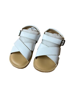 Little Girls Sandal Summer Shoes Tan White Playtime Straps Flat Sandals Size 9
