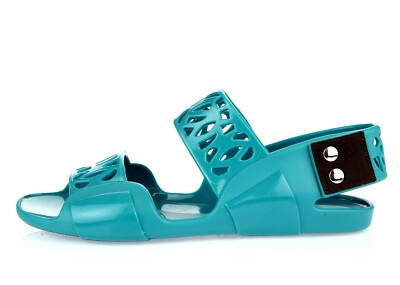 Marni Dragon Green Jelly Teal Blue Strappy Wedge Flat Casual Sandals Size 38