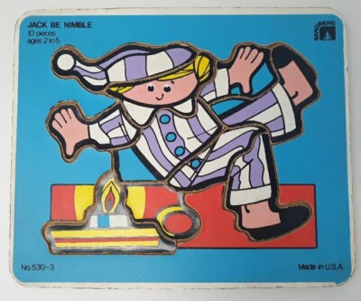 Vintage Sandberg Wooden Puzzle Jack Be Nimble Made USA 10 Piece Age 2-5