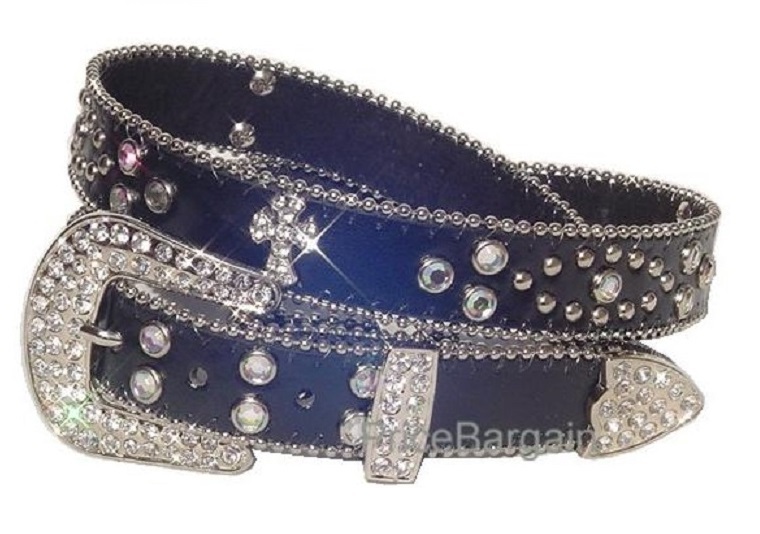 New Western Rhinestone Crystal Cross Leather Bling Belt | eBay display picture 3