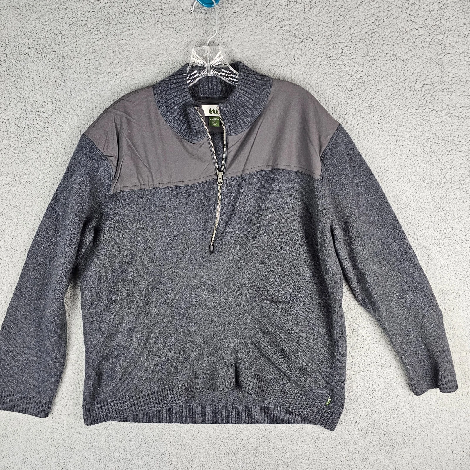 REI Pullover Sweater Mens XL Wool Blend Elbow Patch Pockets Gitchell Sweater