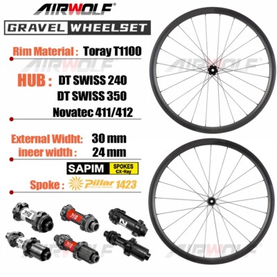 AIRWOLF Carbon Gravel Laufräder 700c 30mm Rennrad Radsatz Novatec DT240/350
