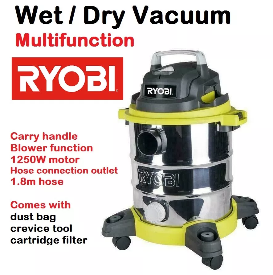Ryobi 20L Wet Dry Vacuum Cleaner Multifunction Stainless Steel Heavy Duty Vac