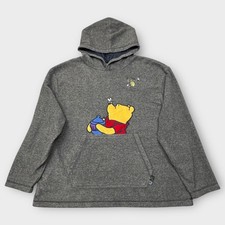 Disney Winnie the Pooh Hoodie Womens L Gray Fleece 100 Acre Wood Pullover Bees