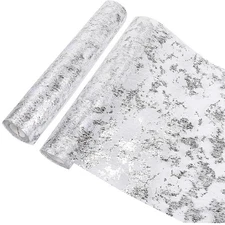 2 PCS Silver Metallic Table Runner 11x108 Inch Silver Mesh Table Runners