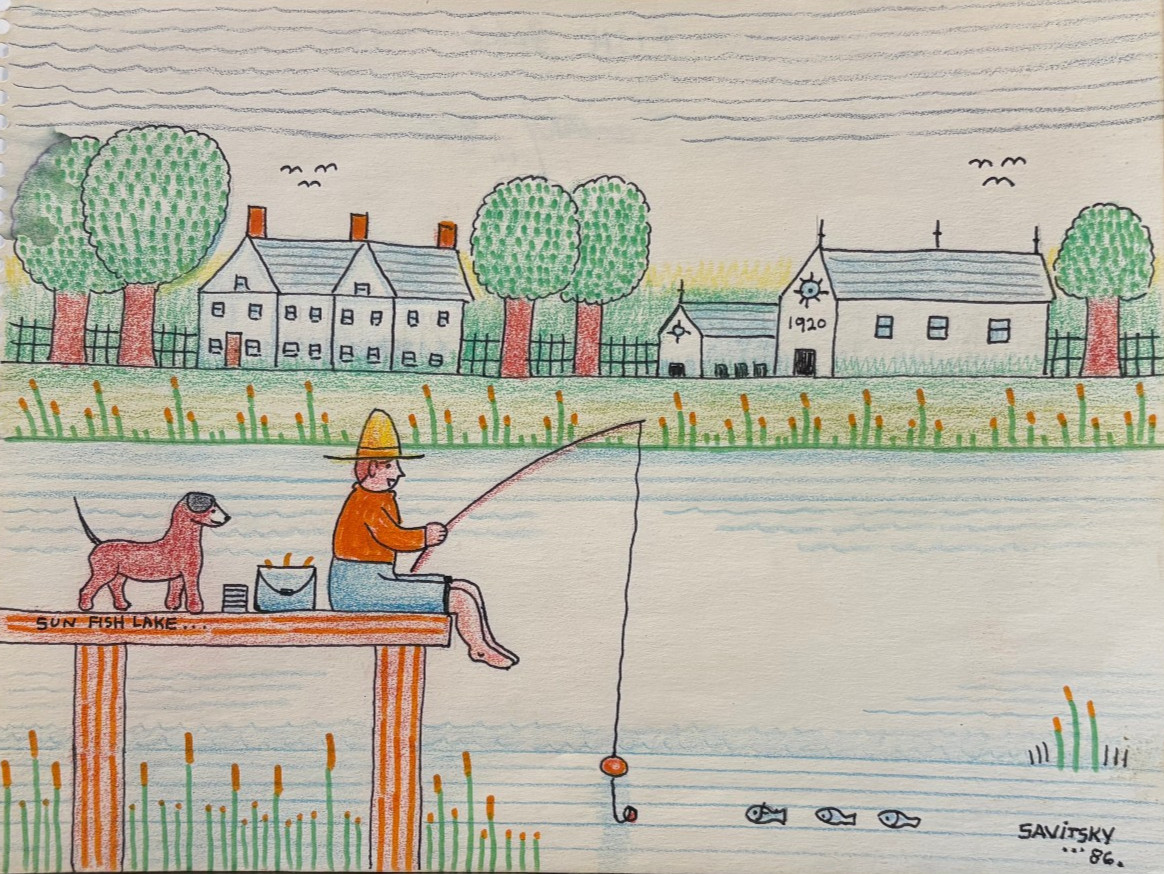 "Sun Fish Lake" 9" x 12" Crayon Drawing-1986-Jack Savitsky