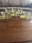 Yellow Depression Tea/ Coffee Cups and Saucers Mint Condition Set of 6 Glass
