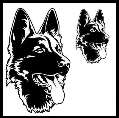 2 pack German Shepherd One 8'' & One 5'' Black Vinyl Decals Car Truck Door Bumper