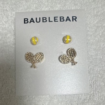 BaubleBar Tennis Racket Ball Stud Earrings Gold Tone Pavé  display picture 3