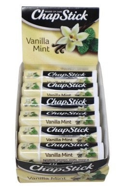 Box Lot of 12x ChapStick Vanilla Mint Lip Balm Tubes, 0.15 Oz Each Chap Stick