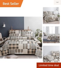 Plaid Bedding Quilt Set Full/Queen Lightweight Patchwork Bedspread Breathable...