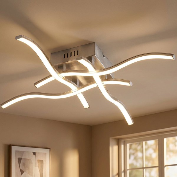 Deckenlampe Deckenleuchte Esszimmerlampe Wellen KüChenleuchte Silber Led L 55 Cm-image