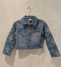 NWT Girls' Quilted Sleeve Jean Jacket - Cat & Jack Light Wash Size Large L 10/12