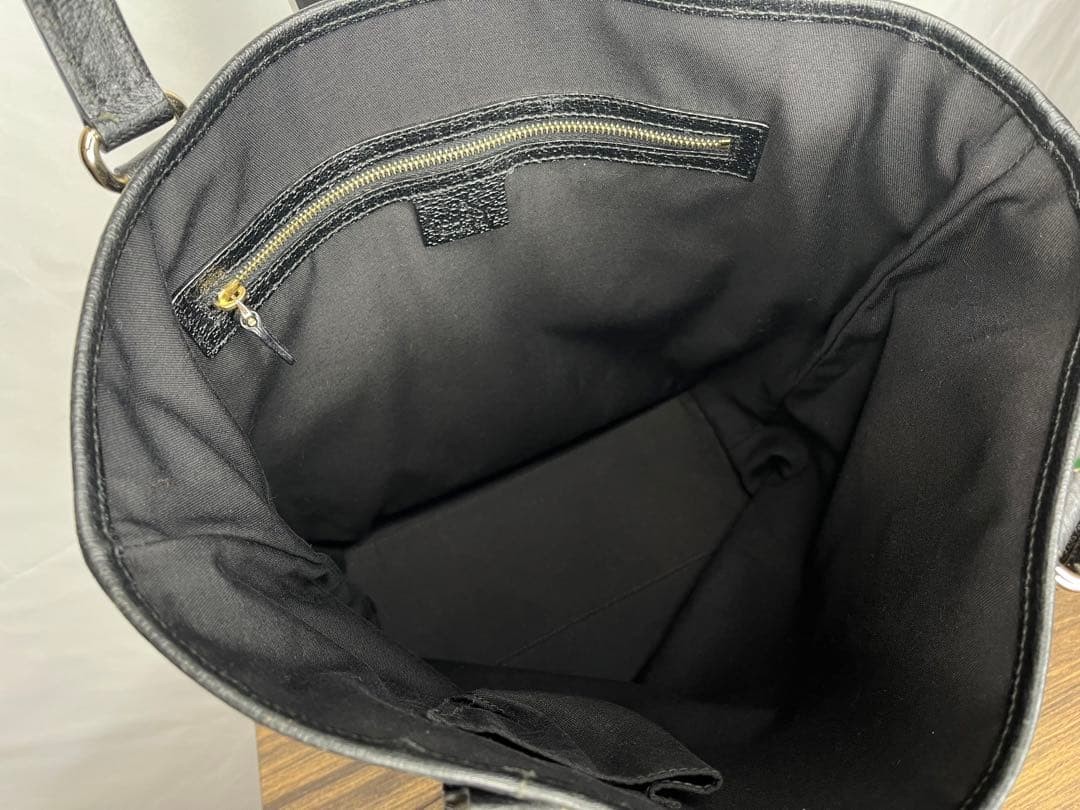GUCCI GG Canvas Tote Bag Leather Black Authentic Designer Shoulder Purse thumbnail 11