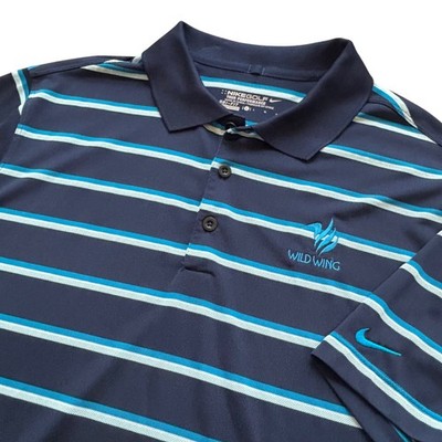 Nike Golf Polo Mens Large Navy Striped Wild Wing Logo Sporty