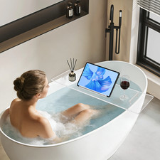 Clear Acrylic Bathtub Tray with Handle Caddy Over Tub Rack for Tablet Wine Books