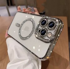 Silver Glitter Diamond Magnetic Case For iPhone 17 Pro Max..Mag Case