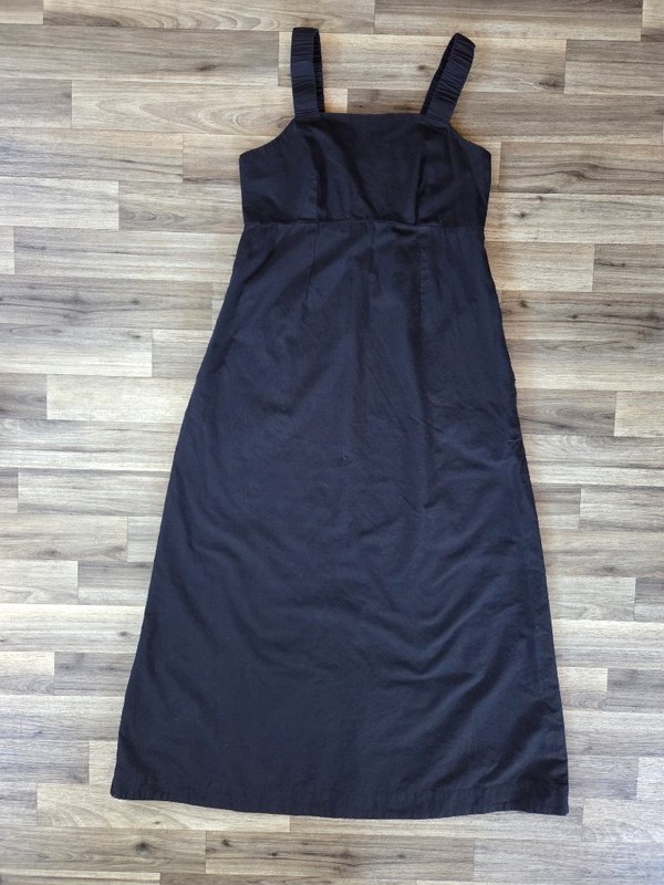 Pact Organic Cotton Linen Maxi Dress Womens L Black Square Neck Boho Minimalist