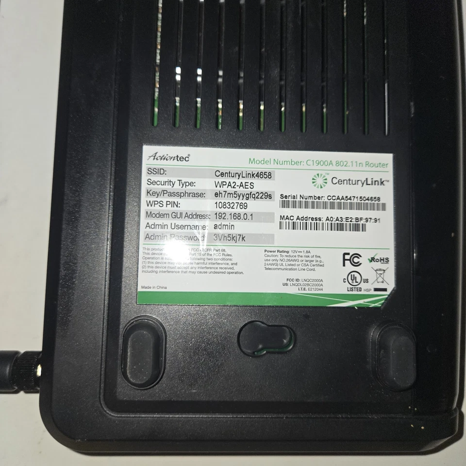 Router módem 802.11n CenturyLink Actiontec C1900A | probado funcionando Foto 4 de 4