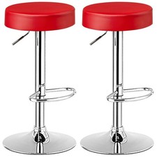 Costway Set of 2 Round Bar Stool Adjustable Swivel Pub Chair w/ Footrest Red