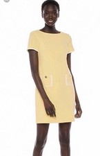 NWT Tommy Hilfiger Womens Faux Pocket Dress Size 8 Yellow White Short Sleeve
