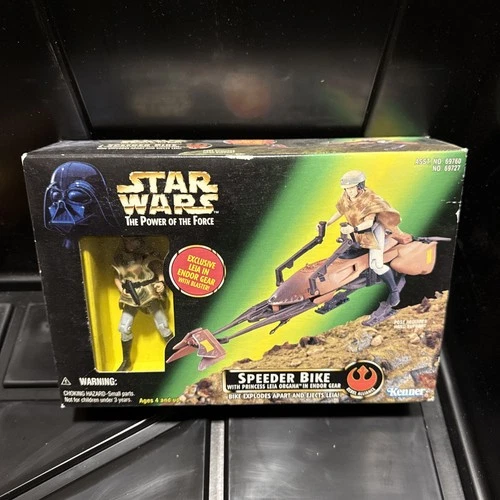 Star Wars Power of the Force Speeder Bike W/ Princess Leia in Endor Gear NIB