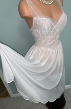 Vtg SHEER Chiffon  Nylon Vanity Fair Nightgown 36 Bridal Lingerie Embroidered