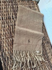 Plaid Cashmere Polo Scarf- Brown/Tan-Fringe