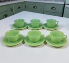 6 Vintage Anchor Hocking Fire King Jane Ray Jadeite Cup Saucer Sets 12 Pc Lot