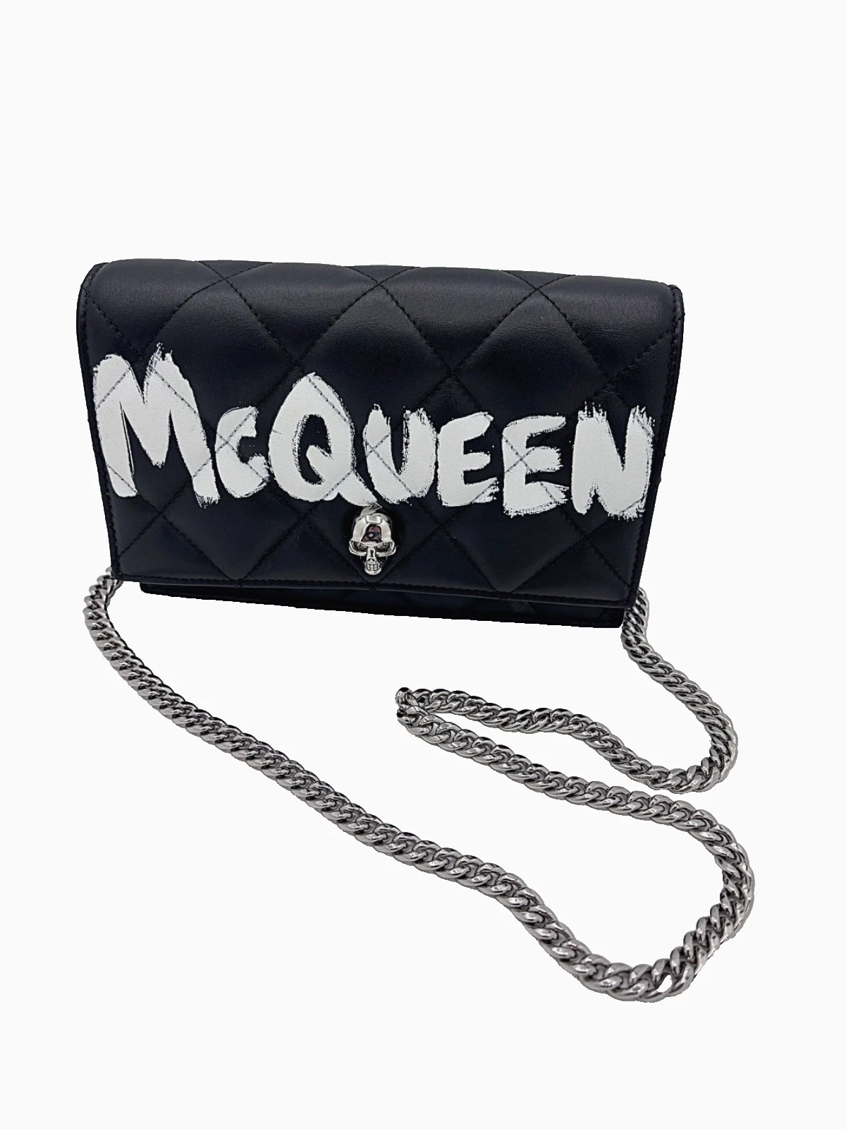 Alexander McQueen — Alexander McQueen Graffiti Black Quilted Leather Skull Crossbody Women's Bag