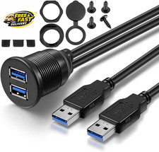 2 Ports Dual USB 3.0 Male to USB 3.0 Female AUX Flush Mount Car Mount Extension