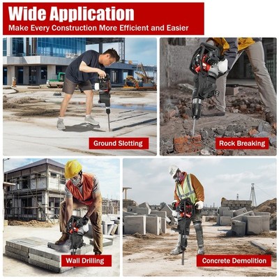 3 in 1 2 Stroke Gas Demolition Jack Hammer Concrete Breaker Drill with Chisels