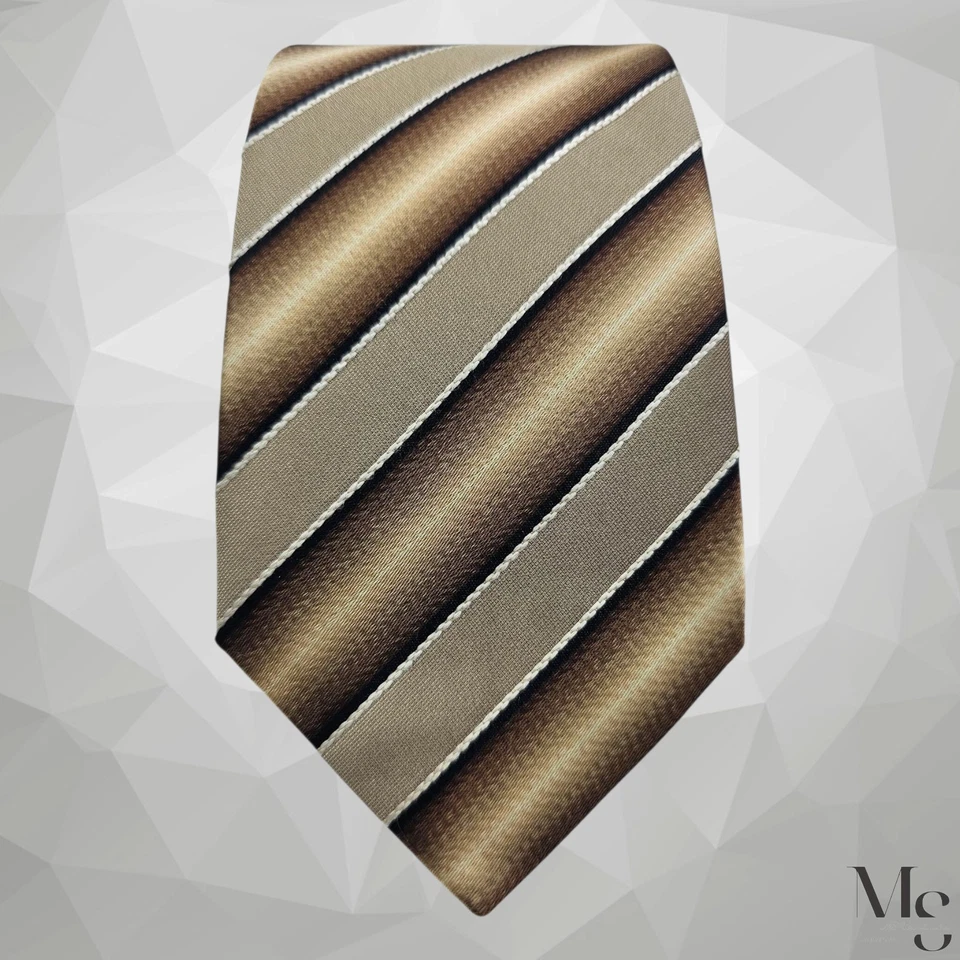 Gravata de seda luxuosa listrada verde e marrom PRADA feita na Itália 59”-3,25” EX COND - Imagem 3 de 4