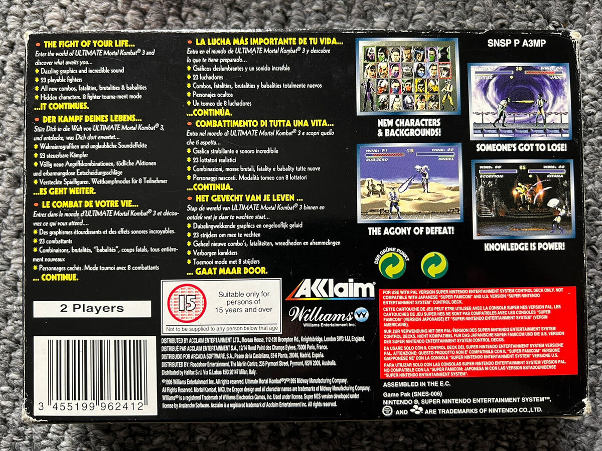 Ultimate Mortal Kombat 3 SNES. UK PAL ultimate Mortal Kombat Ultimate Mortal Kombat 3 SNES. UK PAL ultimate Mortal Kombat